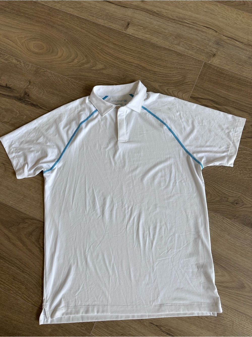 Peter Millar Crown Sport Men’s Polo Shirt Size M White Blue Golf Performance